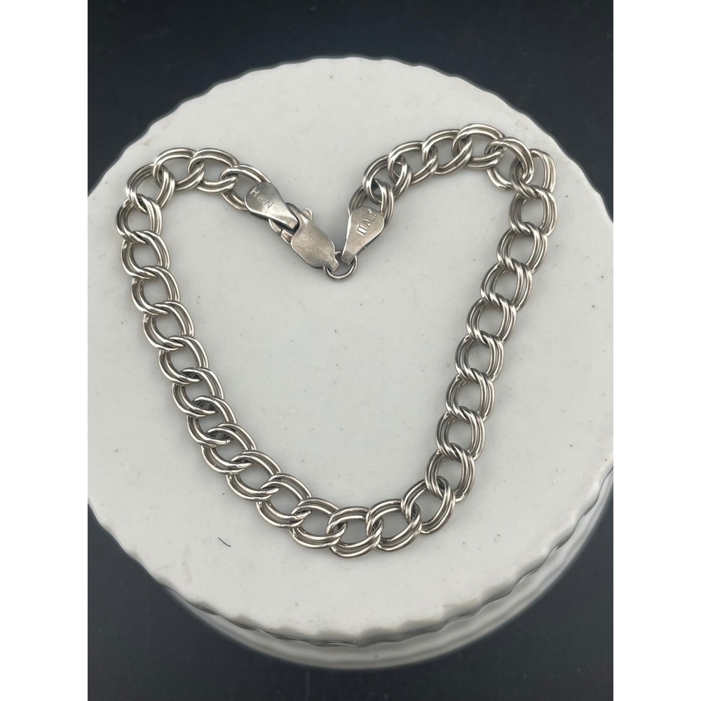 Vintage‎ Italian Sterling Silver Double Rolo Link Bracelet 925 7.75"